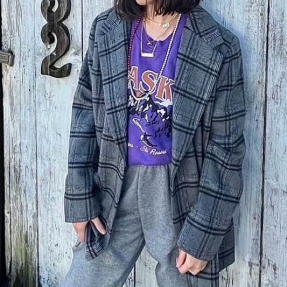 Bardot Jackets & Blazers - Bardot Wool Blend Plaid Blazer Grey Size Small Oversized